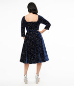 Unique Vintage 1950s Navy & Silver Star Velvet Lamar Swing Dress - Unique Vintage - Womens, DRESSES, SWING