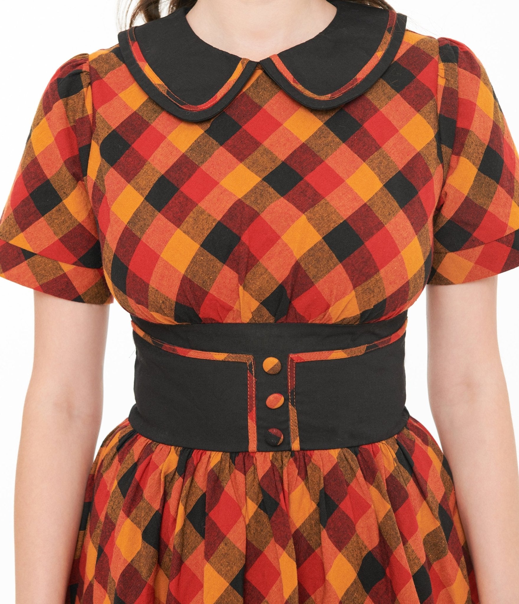 Unique Vintage 1950s Orange & Red Plaid Peter Pan Collar Swing Dress - Unique Vintage - Womens, DRESSES, SWING