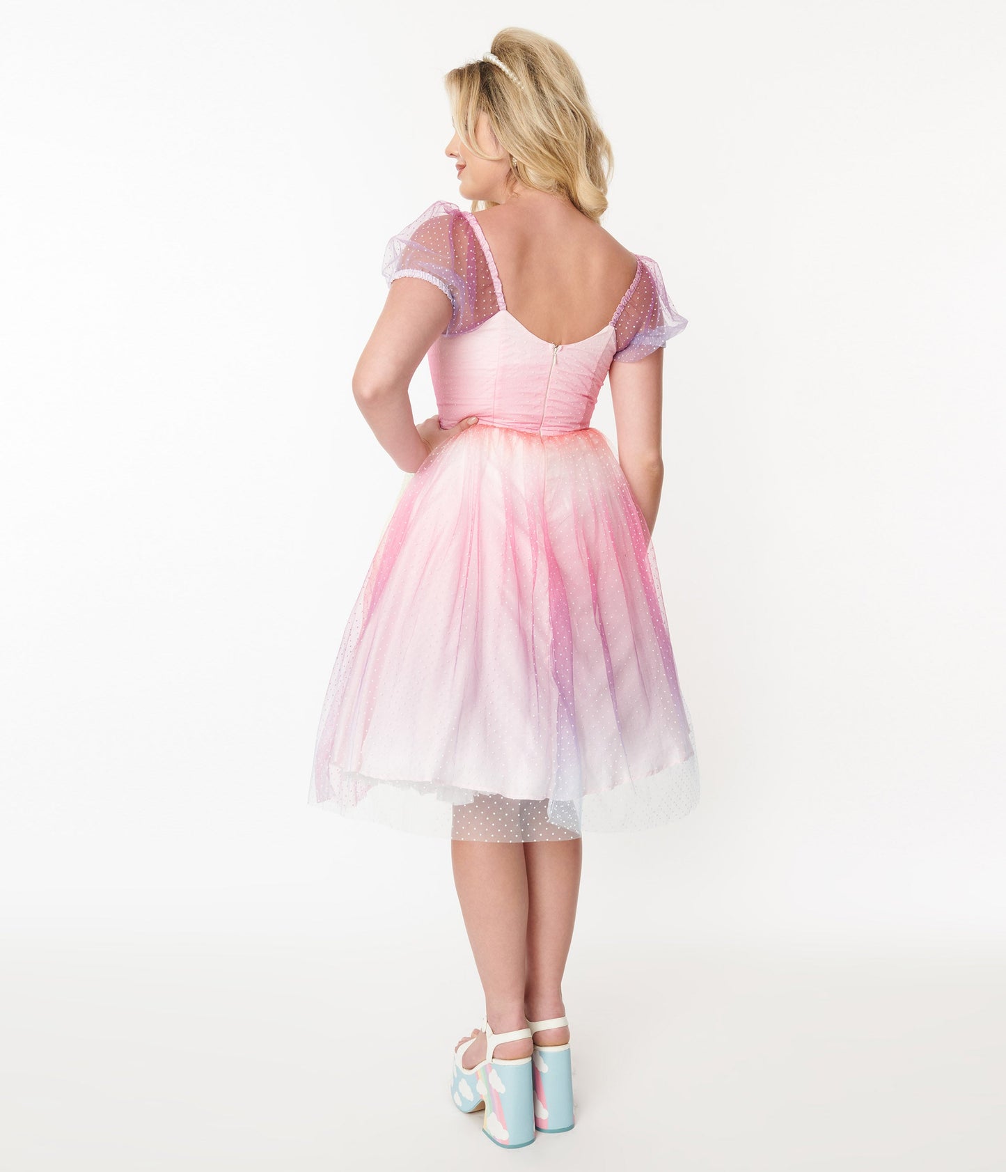 Unique Vintage 1950s Pastel Rainbow Ombre Clip Dot Tulle Flare Dress - Unique Vintage -Womens, DRESSES, PROM SPECIAL OCCASION