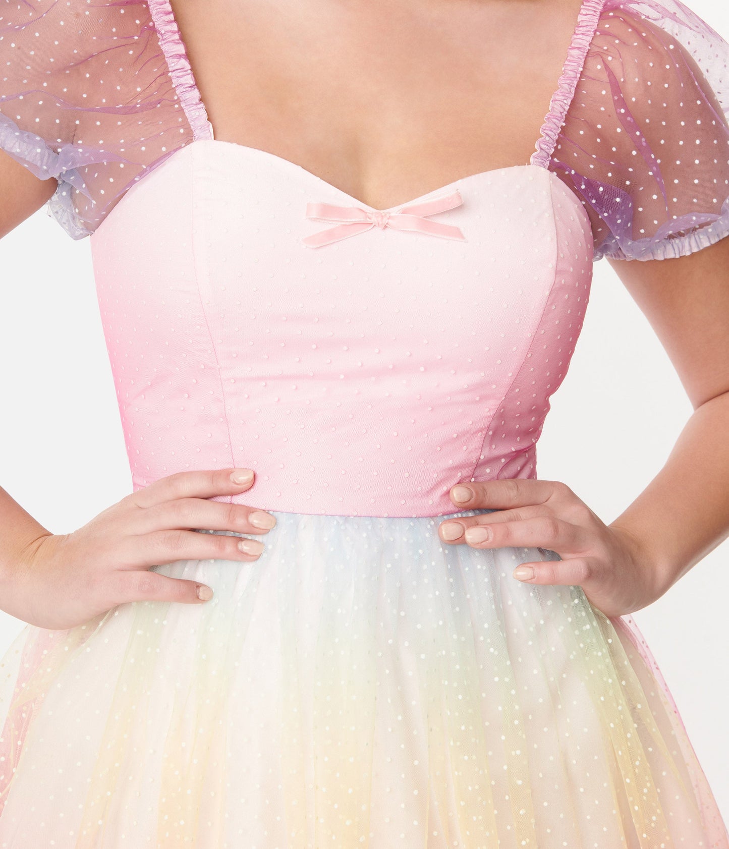 Unique Vintage 1950s Pastel Rainbow Ombre Clip Dot Tulle Flare Dress - Unique Vintage -Womens, DRESSES, PROM SPECIAL OCCASION