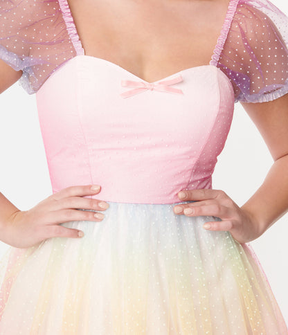 Unique Vintage 1950s Pastel Rainbow Ombre Clip Dot Tulle Flare Dress - Unique Vintage -Womens, DRESSES, PROM SPECIAL OCCASION