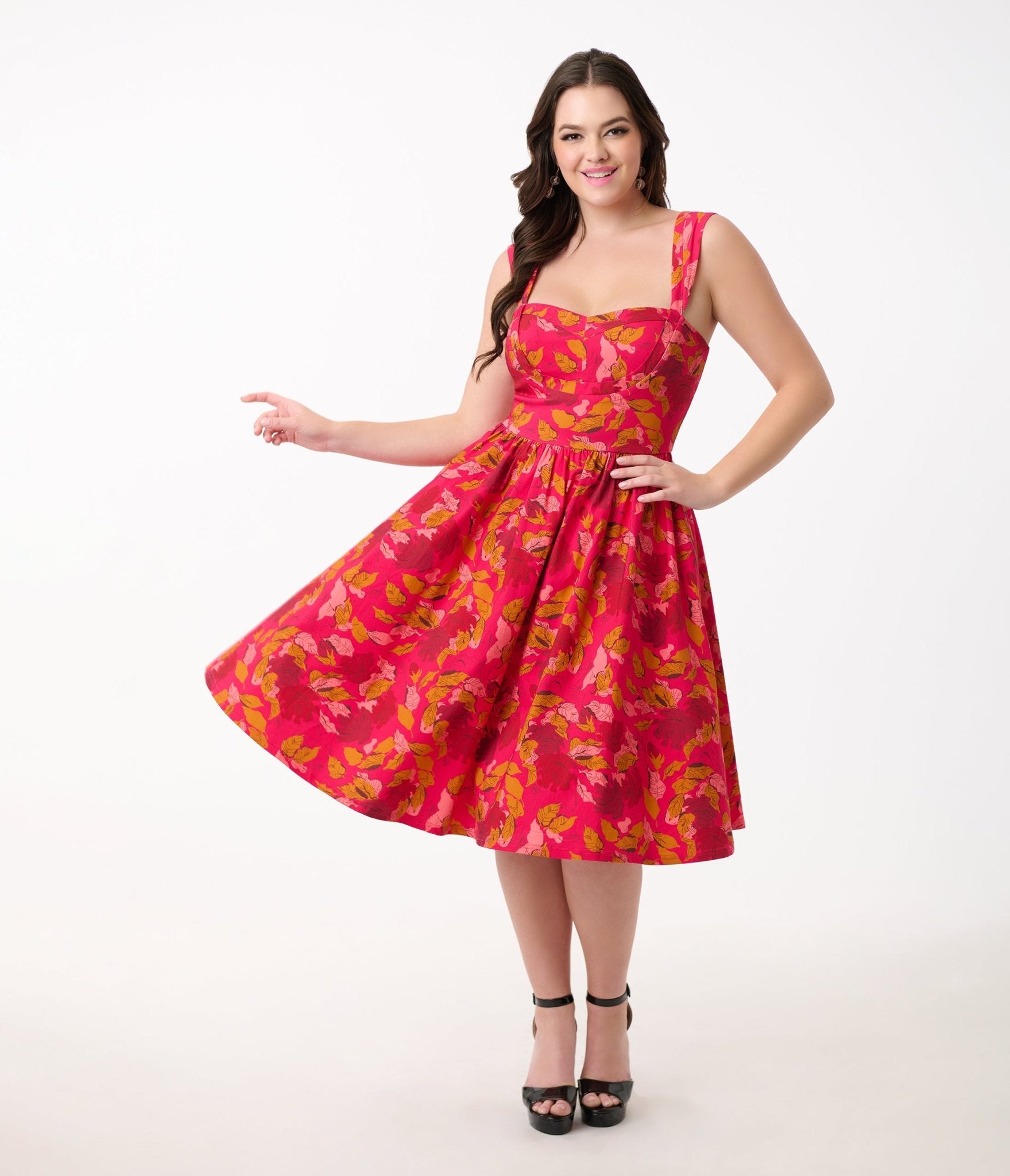 Unique Vintage 1950s Pink & Red Floral Sleeveless Swing Dress - Unique Vintage - Womens, DRESSES, SWING