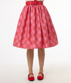 Unique Vintage 1950s Pink & Red Plaid Belted Gellar Swing Skirt - Unique Vintage - Womens, BOTTOMS, SKIRTS