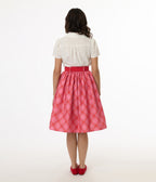 Unique Vintage 1950s Pink & Red Plaid Belted Gellar Swing Skirt - Unique Vintage - Womens, BOTTOMS, SKIRTS