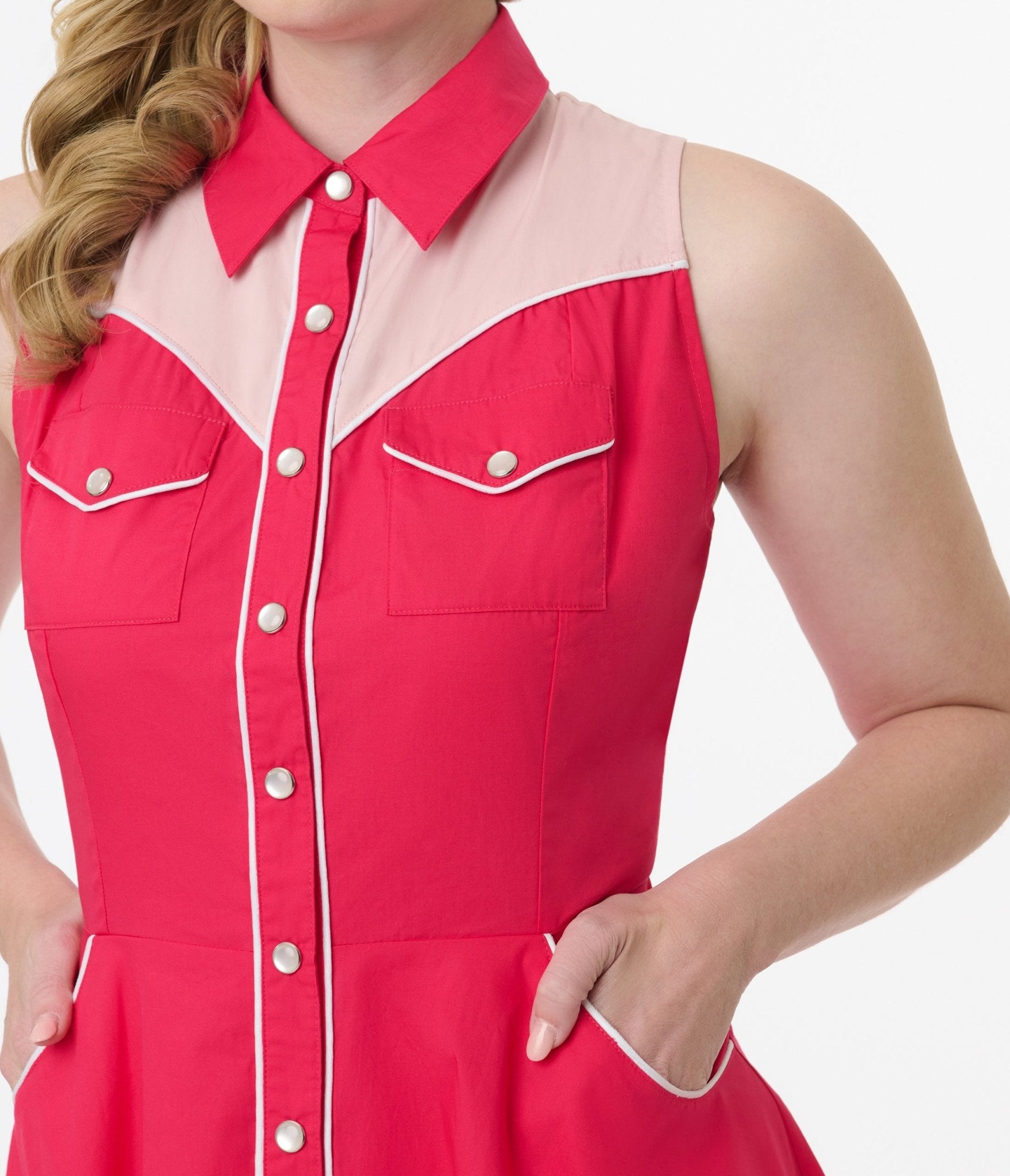 Unique Vintage 1950s Pink Western Cotton Flare Dress - Unique Vintage - Womens, DRESSES, FIT AND FLARE