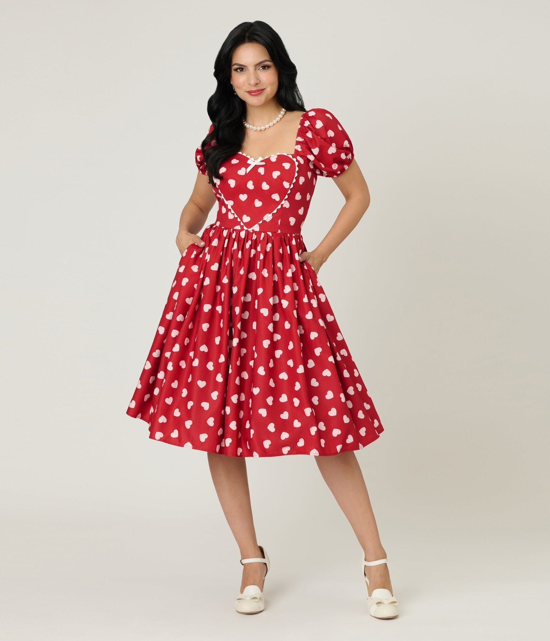 Unique Vintage 1950s Red & Pink Heart Convertible Sweetheart Dress - Unique Vintage - Womens, DRESSES, PROM AND SPECIAL OCCASION