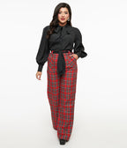 Unique Vintage 1950s Red Plaid Wide Leg Trousers - Unique Vintage - Womens, BOTTOMS, PANTS