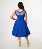 Unique Vintage 1950s Royal Blue Diamond Cable Swing Dress - Unique Vintage - Womens, DRESSES, SWING