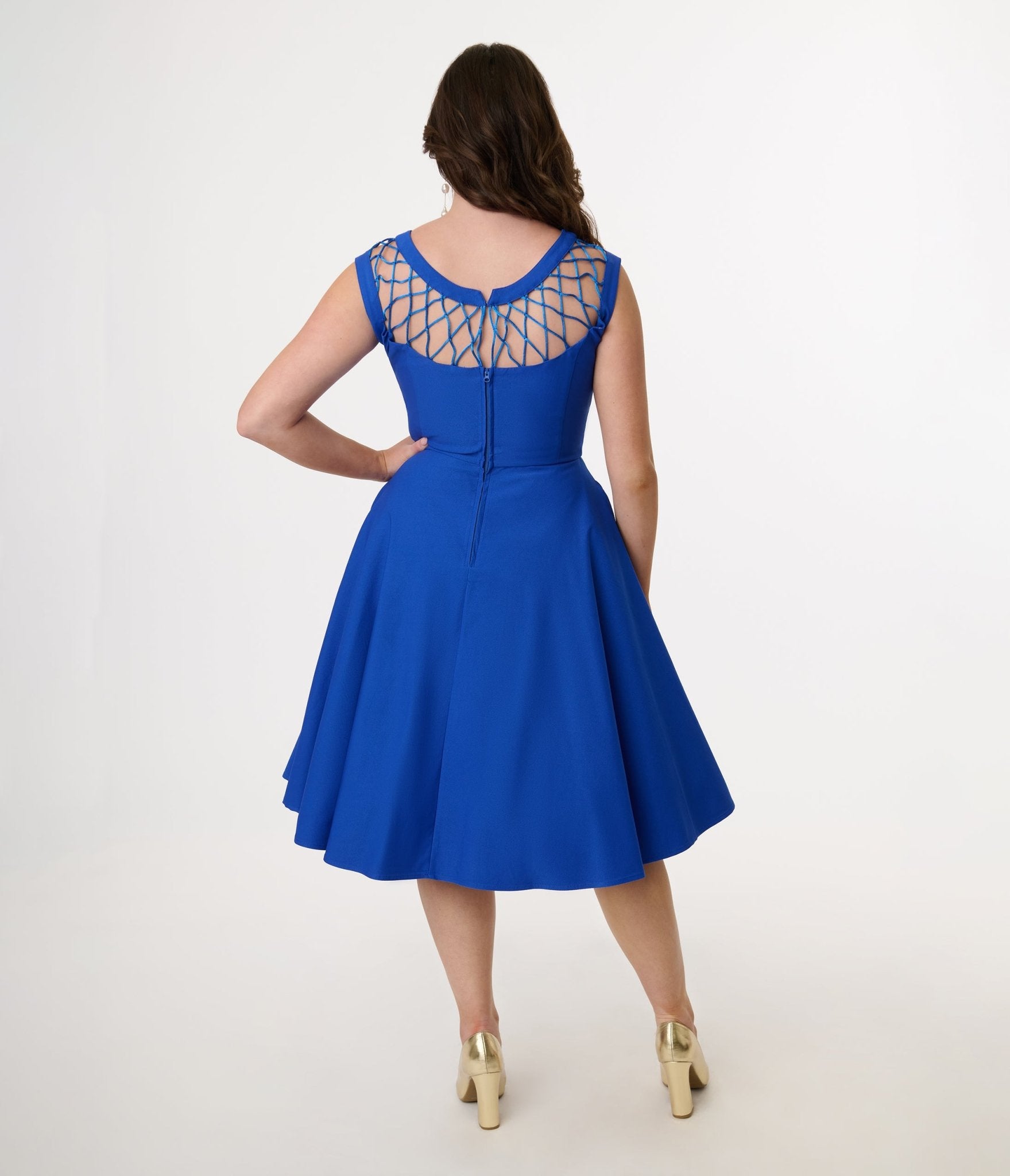 Unique Vintage 1950s Royal Blue Diamond Cable Swing Dress - Unique Vintage - Womens, DRESSES, SWING