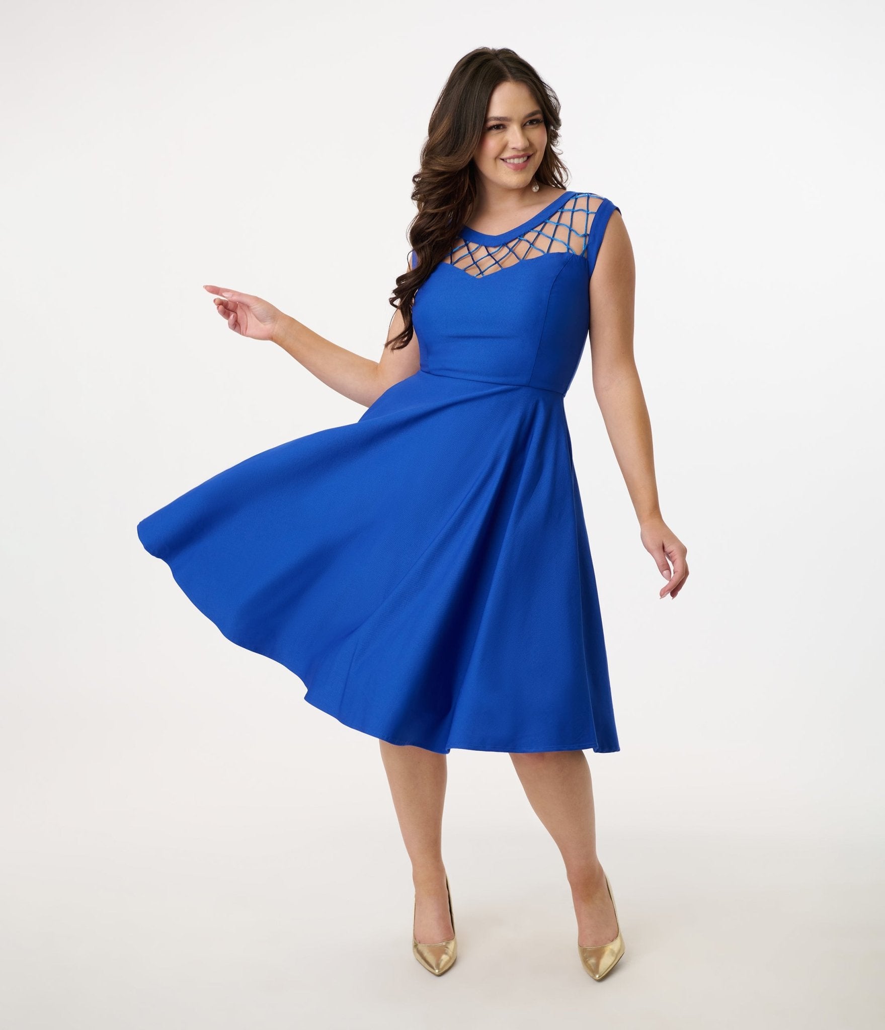 Unique Vintage 1950s Royal Blue Diamond Cable Swing Dress - Unique Vintage - Womens, DRESSES, SWING