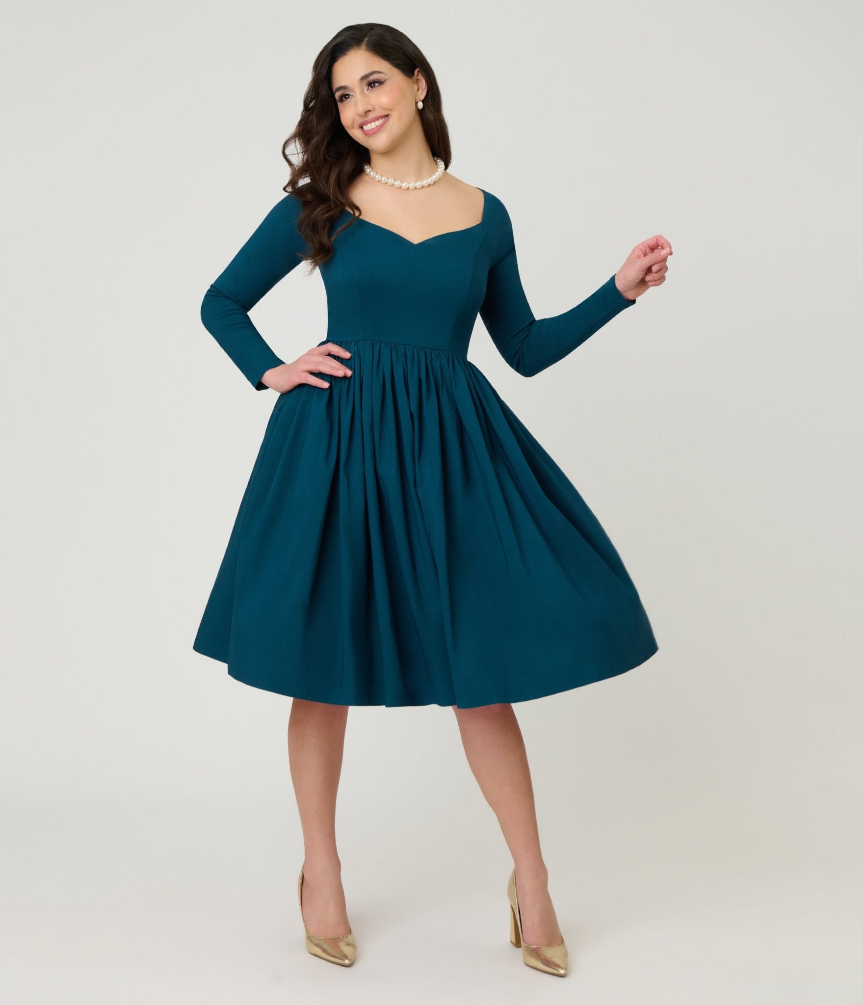 Unique Vintage 1950s Teal Sweetheart Swing Dress M/8-10 Unique Vintage 1950s Teal Sweetheart Swing Dress M/8-10