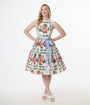 Unique Vintage 1950s White & Pink Rose Floral Sleeveless Cotton Swing Dress
