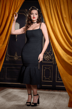 Unique Vintage 1960s Black Pleated Bengaline Mermaid Pencil Dress - Unique Vintage - Womens, DRESSES, WIGGLE