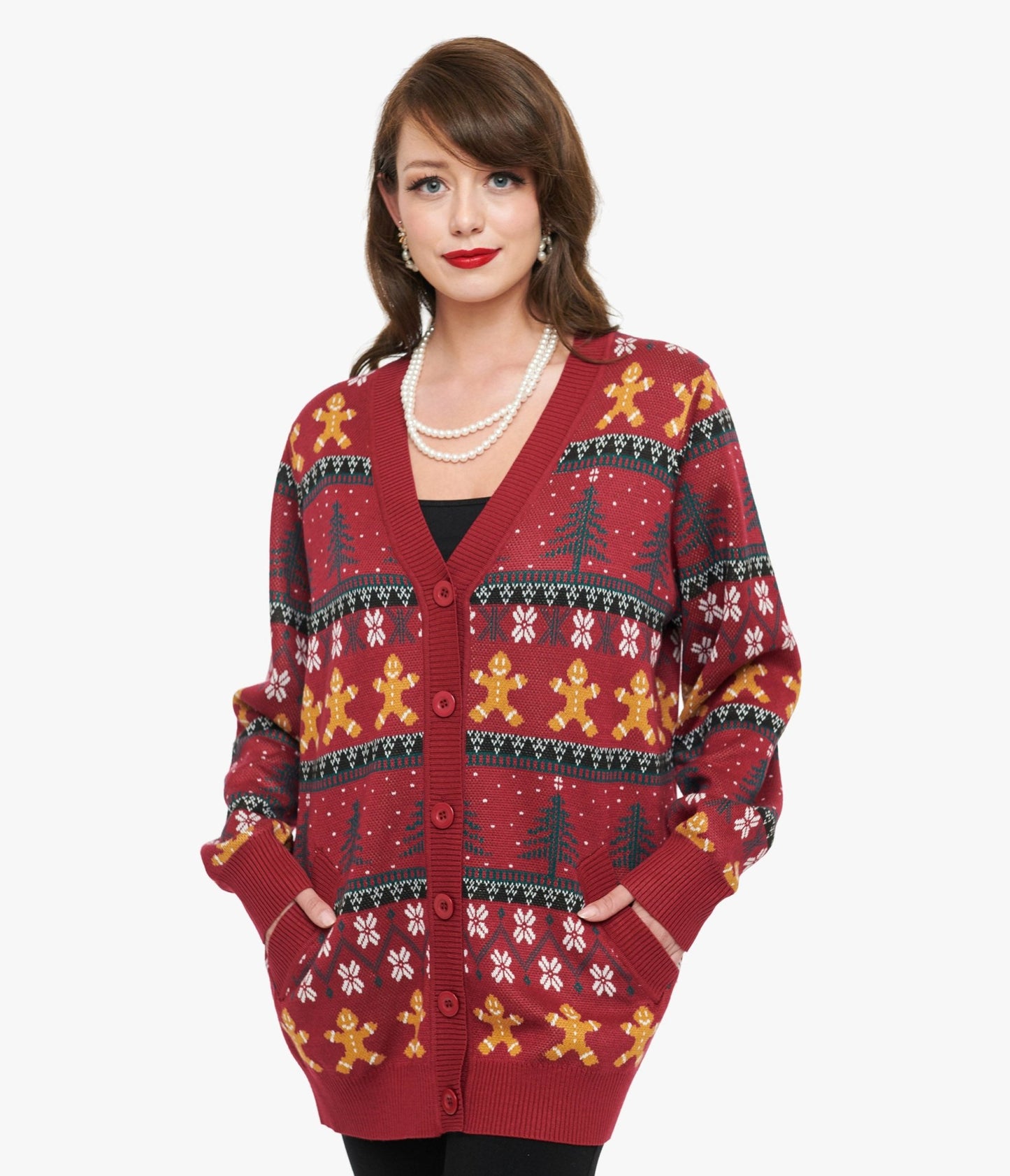 Unique Vintage 1960s Burgundy Gingerbread Fair Isle Cardigan 