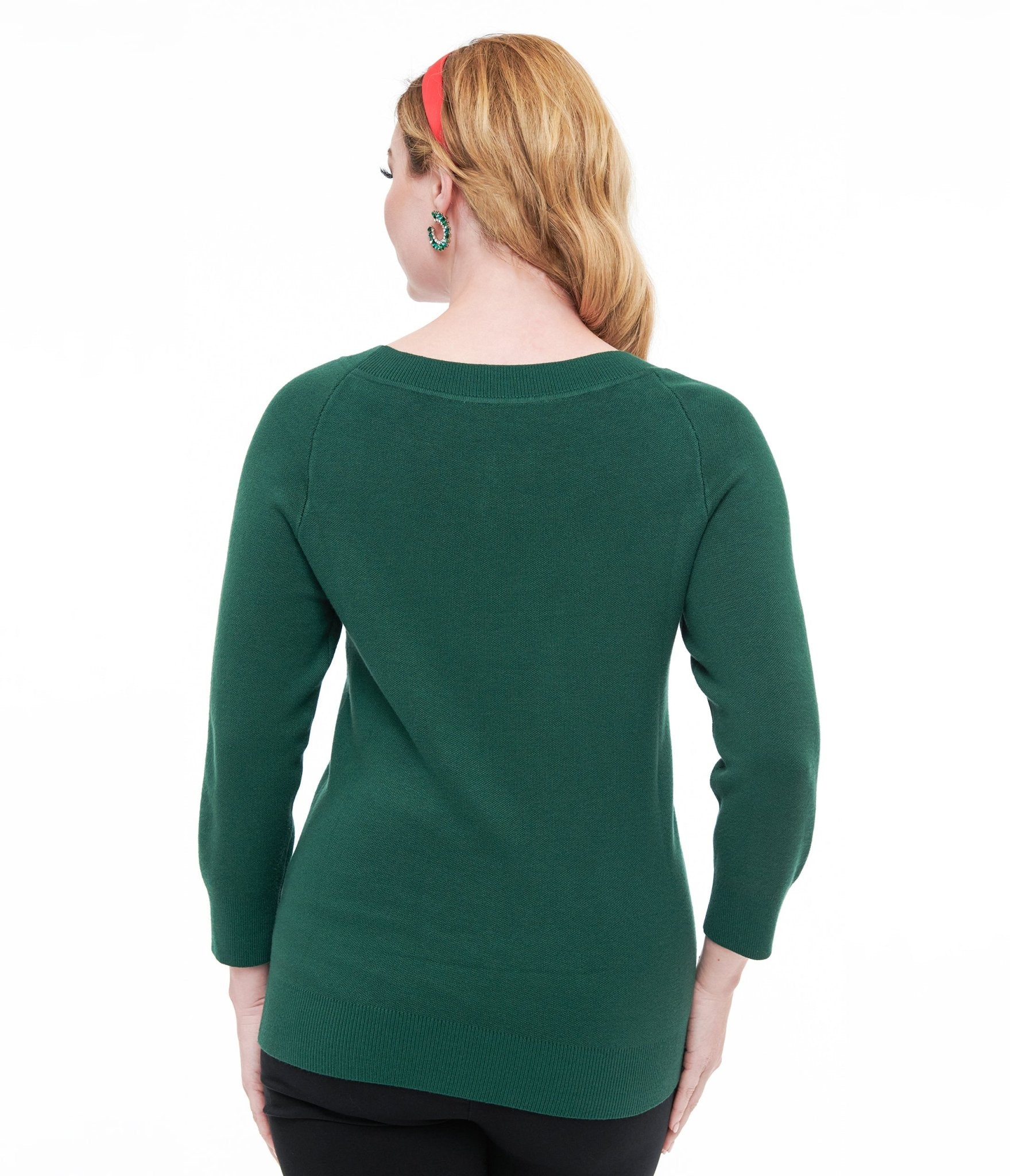 Unique Vintage 1960s Forest Green & Cream Cat Lorelai Sweater - Unique Vintage - Womens, TOPS, SWEATERS