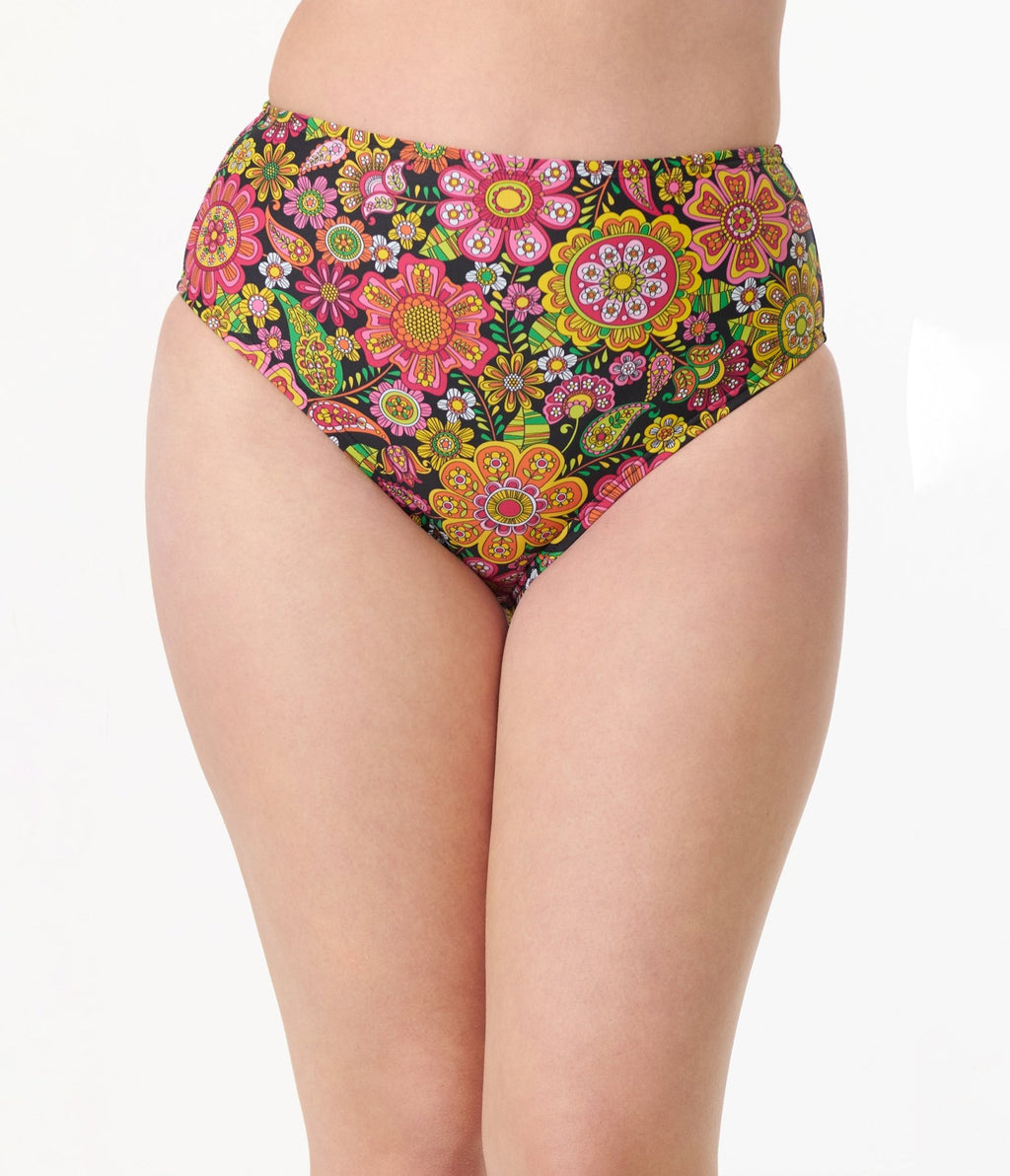 Unique Vintage 1960s Kaleidoscope Floral Daphne Swim Bottoms - Unique Vintage - Womens, SWIM, BOTTOM