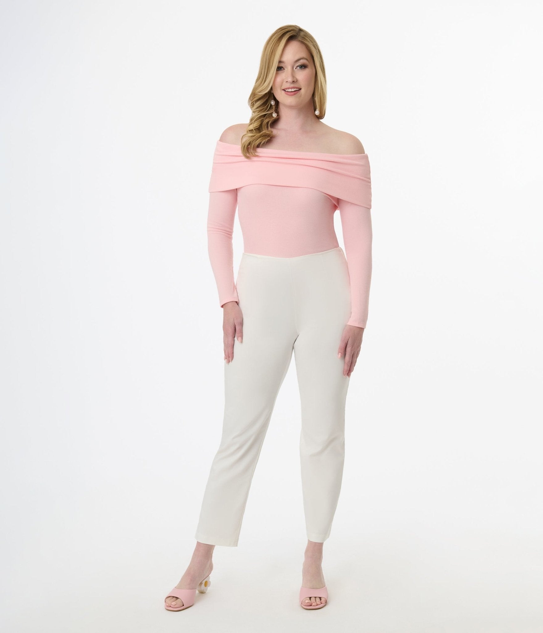 Unique Vintage 1960s Light Pink Folded Shoulder Knit Top - Unique Vintage - Womens, TOPS, KNIT TOPS
