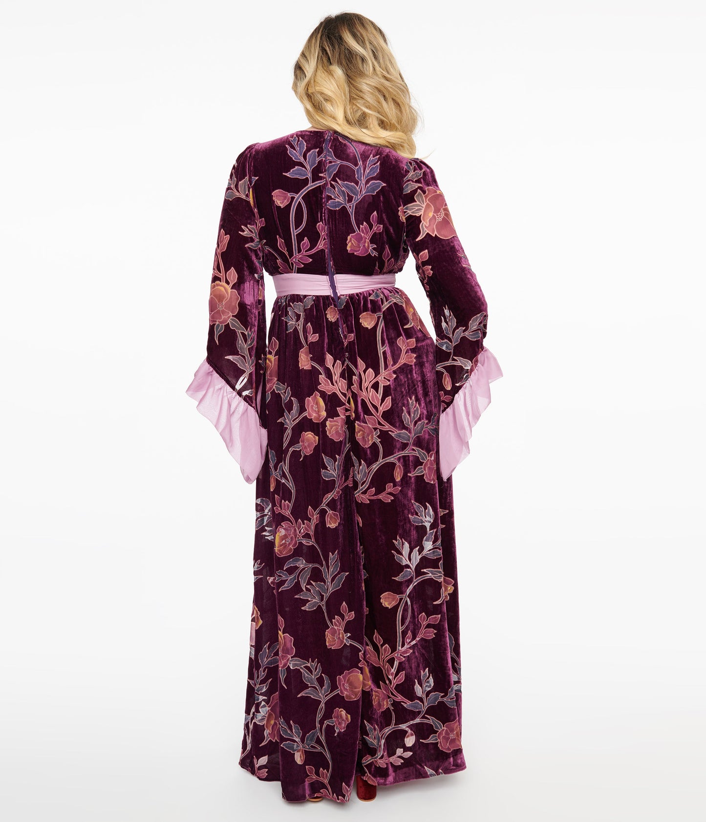 Unique Vintage 1960s Purple Floral Burnout Velvet Maxi Dress - Unique Vintage - Womens, DRESSES, MAXI