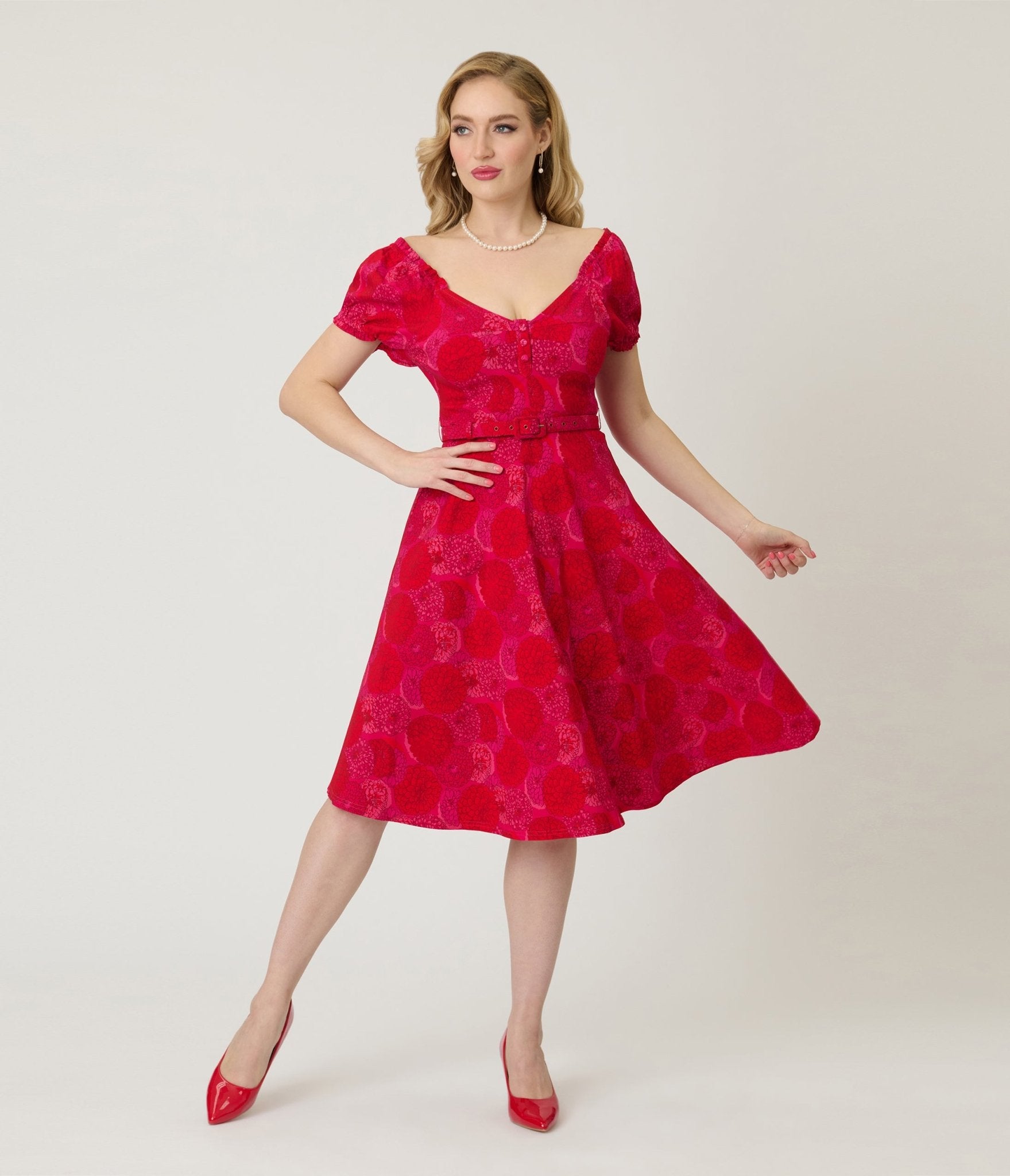 Unique Vintage 1960s Red & Pink Floral Ohara Swing Dress