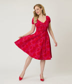 Unique Vintage 1960s Red & Pink Floral Ohara Swing Dress - Unique Vintage - Womens, DRESSES, SWING