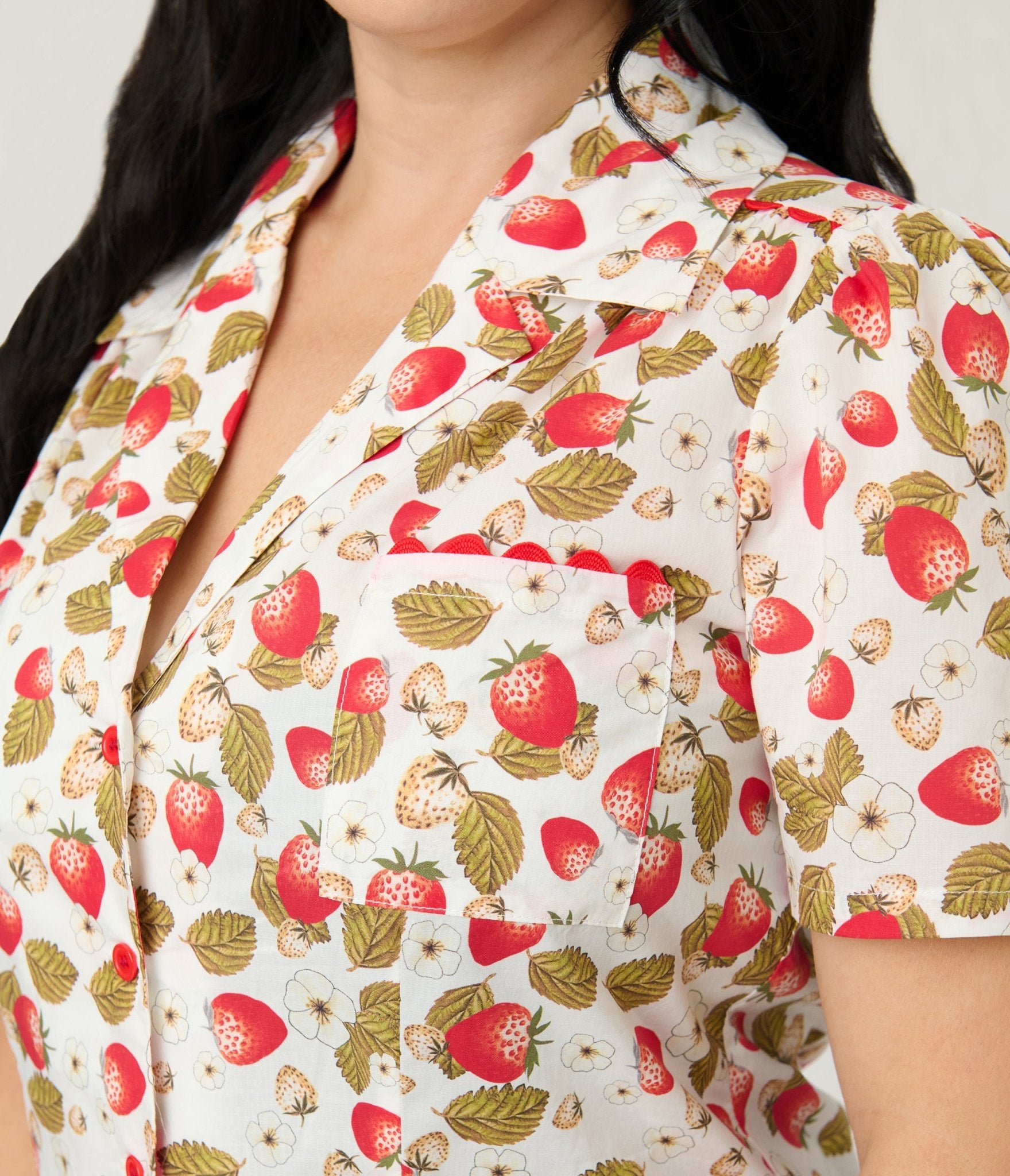 Unique Vintage 1960s Strawberry Print Cotton Blouse - Unique Vintage - Womens, TOPS, WOVEN TOPS