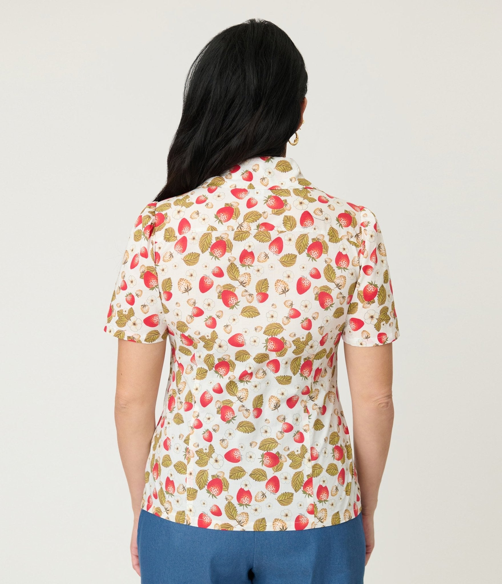 Unique Vintage 1960s Strawberry Print Cotton Blouse - Unique Vintage - Womens, TOPS, WOVEN TOPS