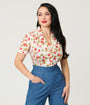 Unique Vintage 1960s Strawberry Print Cotton Blouse