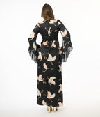 Unique Vintage 1970s Black Crane Print Maxi Dress - Unique Vintage - Womens, DRESSES, MAXI