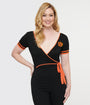Unique Vintage 1970s Black & Orange Pumpkin Surplice Bodysuit