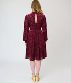 Unique Vintage 1970s Burgundy Flocked Leota Swing Dress - Unique Vintage - Swing Dress