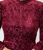 Unique Vintage 1970s Burgundy Flocked Leota Swing Dress - Unique Vintage - Swing Dress