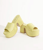 Unique Vintage 1970s Chartreuse Suede Platform Sandals - Unique Vintage - Womens, SHOES, SANDALS