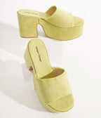 Unique Vintage 1970s Chartreuse Suede Platform Sandals - Unique Vintage - Womens, SHOES, SANDALS