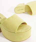 Unique Vintage 1970s Chartreuse Suede Platform Sandals - Unique Vintage - Womens, SHOES, SANDALS