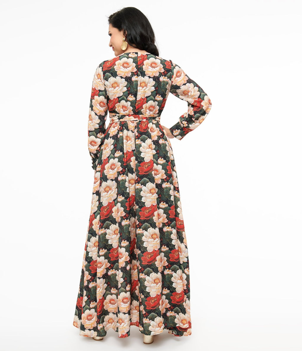 Unique Vintage 1970s White & Red Floral Farrah Maxi Dress - Unique Vintage - Womens, DRESSES, MAXI