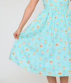 Unique Vintage Baby Blue Cat Print Swing Dress - Unique Vintage - Womens, DRESSES, SWING