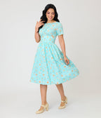 Unique Vintage Baby Blue Cat Print Swing Dress - Unique Vintage - Womens, DRESSES, SWING