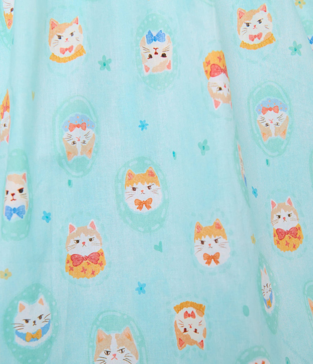 Unique Vintage Baby Blue Cat Print Swing Dress - Unique Vintage - Womens, DRESSES, SWING