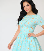 Unique Vintage Baby Blue Cat Print Swing Dress - Unique Vintage - Womens, DRESSES, SWING