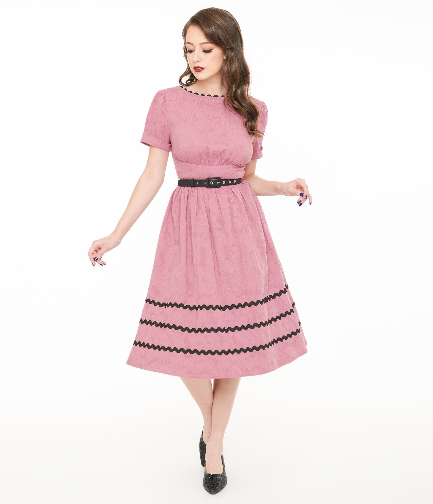 Unique Vintage Berry & Black Cotton Swing Dress - Unique Vintage - Womens, DRESSES, SWING