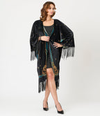 Unique Vintage Black Art Nouveau Fringe Kimono - Unique Vintage - Womens, FLAPPER, COATS