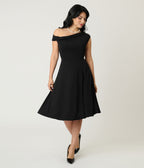 Unique Vintage Black Asymmetrical Neck Swing Dress - Unique Vintage - Womens, DRESSES, SWING