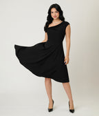 Unique Vintage Black Asymmetrical Neck Swing Dress - Unique Vintage - Womens, DRESSES, SWING