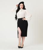Unique Vintage Black Asymmetrical Pencil Skirt - Unique Vintage - Womens, BOTTOMS, SKIRTS