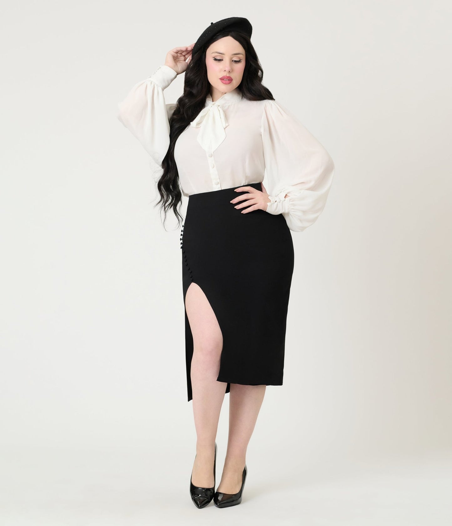 Unique Vintage Black Asymmetrical Pencil Skirt - Unique Vintage - Womens, BOTTOMS, SKIRTS