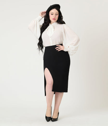 Unique Vintage Black Asymmetrical Pencil Skirt - Unique Vintage - Womens, BOTTOMS, SKIRTS