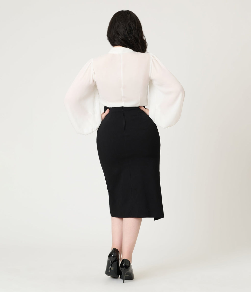 Unique Vintage Black Asymmetrical Pencil Skirt - Unique Vintage - Womens, BOTTOMS, SKIRTS