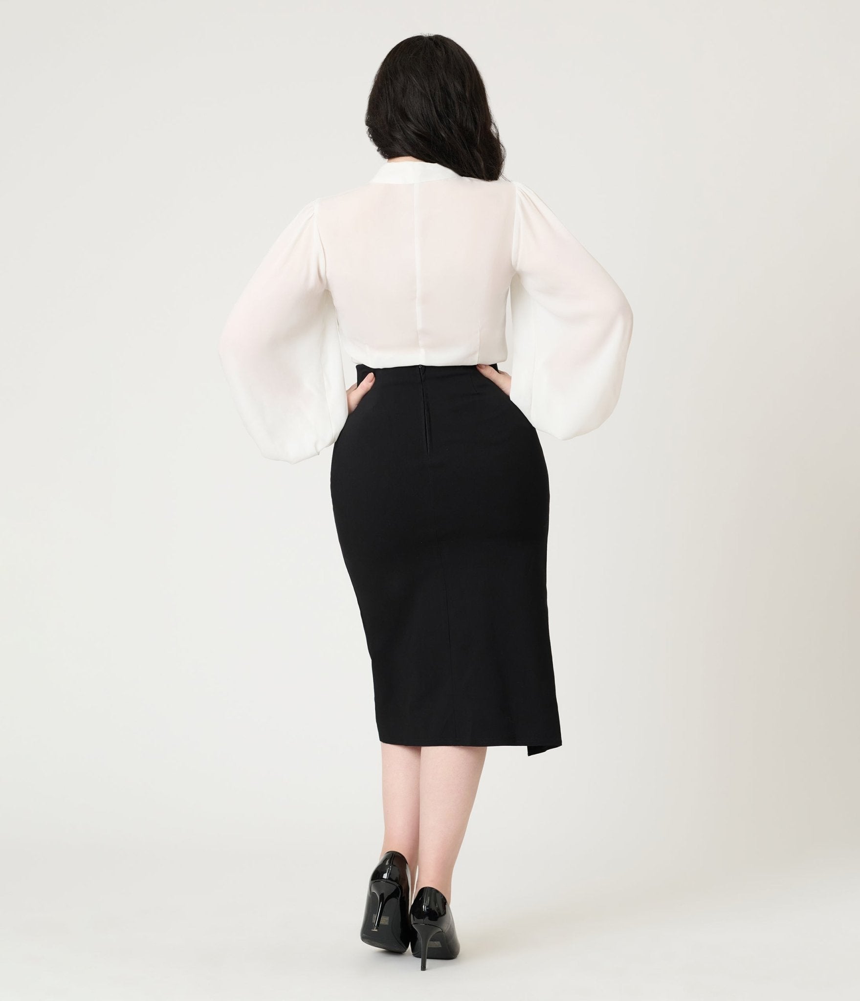 Unique Vintage Black Asymmetrical Pencil Skirt - Unique Vintage - Womens, BOTTOMS, SKIRTS