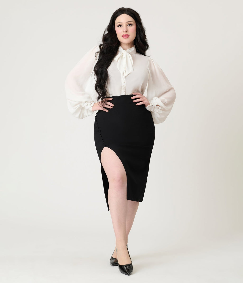 Unique Vintage Black Asymmetrical Pencil Skirt - Unique Vintage - Womens, BOTTOMS, SKIRTS
