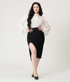 Unique Vintage Black Asymmetrical Pencil Skirt - Unique Vintage - Womens, BOTTOMS, SKIRTS